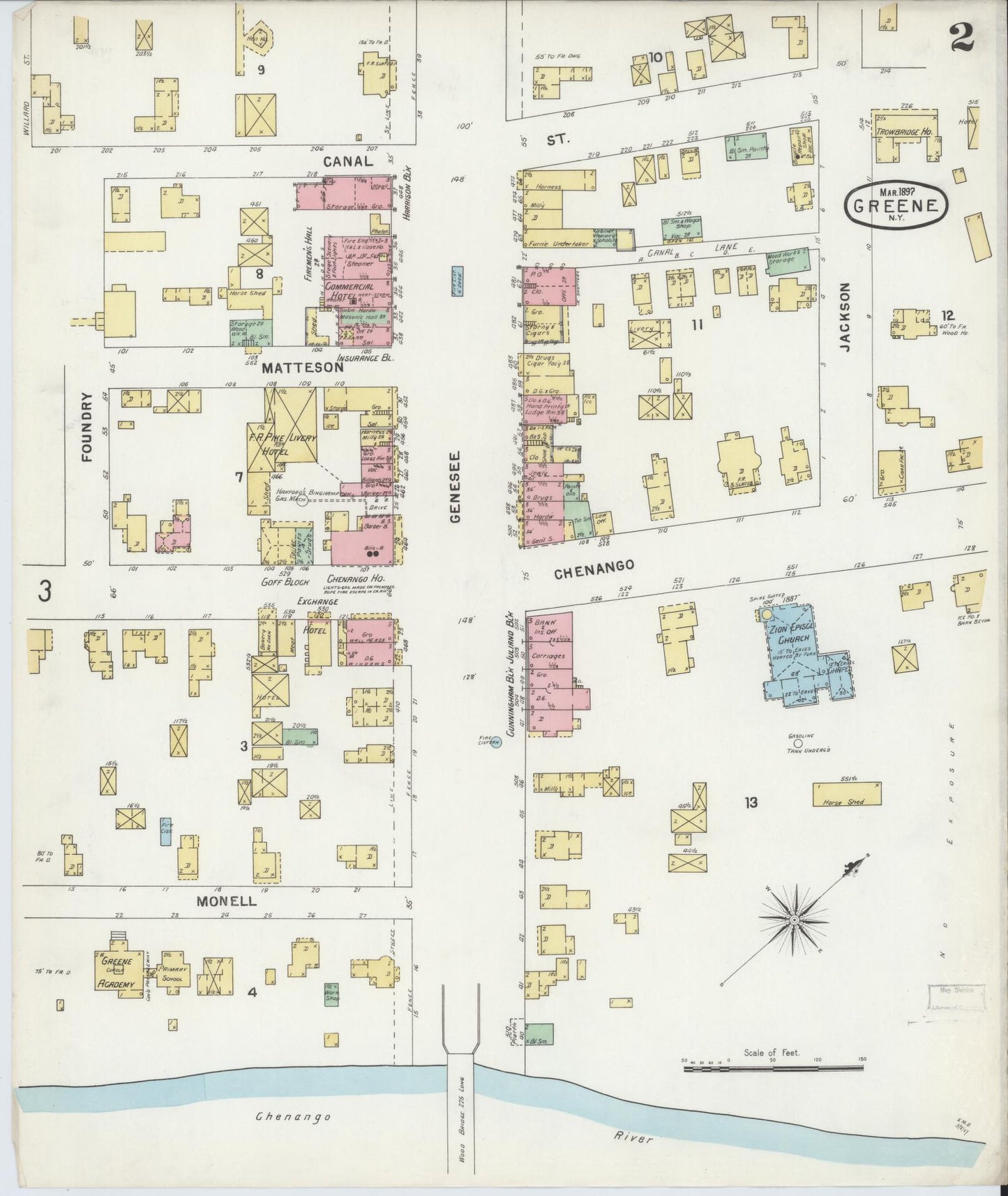 Sanborn Fire Insurance Map from Greene, Chenango County, New York (1897), Sheet #0002 - Complete Map Set gallery image, historic Sanborn map, vintage wall art, New York New York