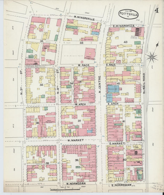 Sanborn Fire Insurance Map from Pottsville, Schuylkill County, Pennsylvania (1891), Sheet #0004 - Historic Sanborn Fire Insurance Map Print, vintage old map wall art, antique decor, genealogy gift, Pennsylvania Pennsylvania map