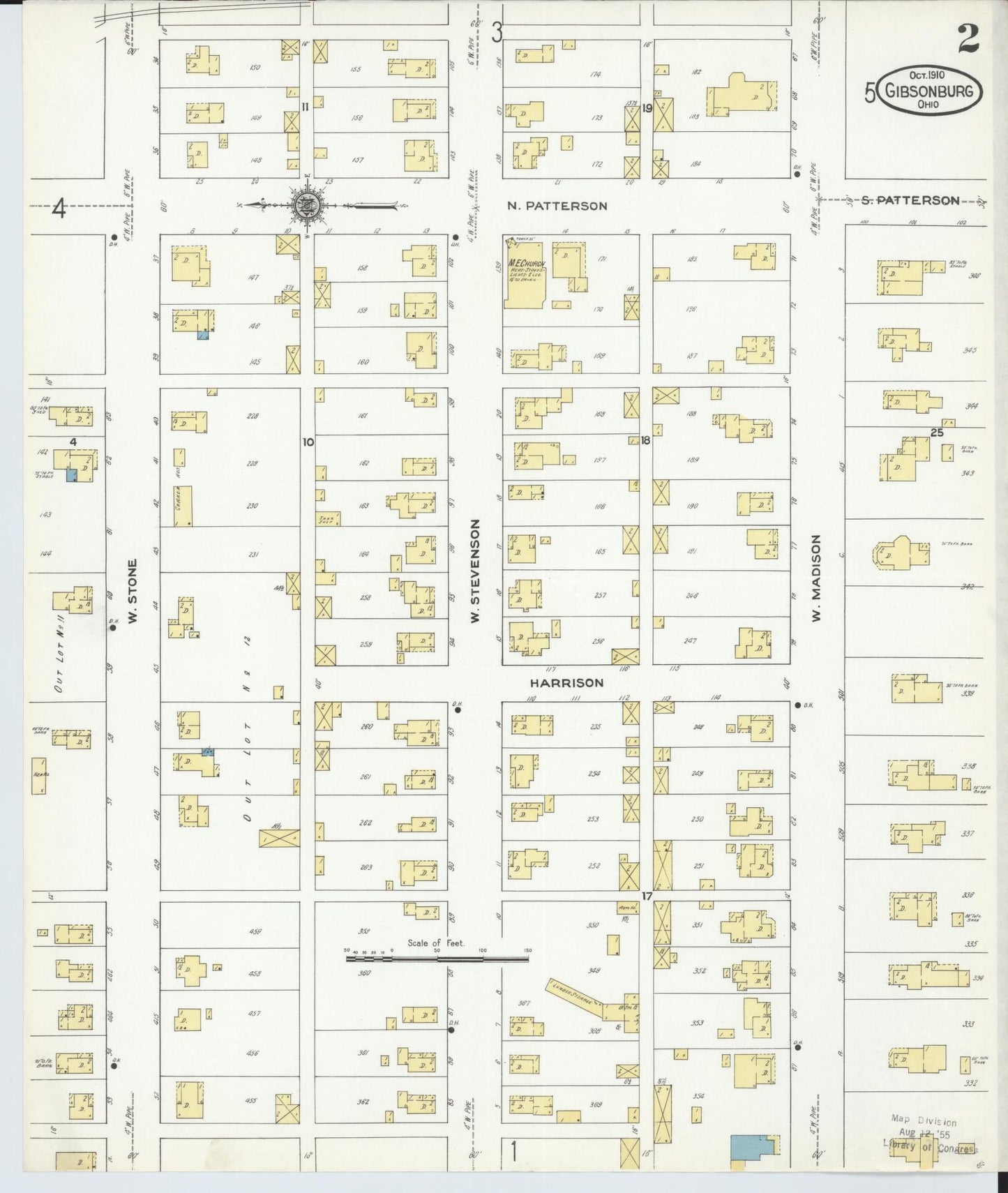 Sanborn Fire Insurance Map from Gibsonburg, Sandusky County, Ohio (1910), Sheet #0002 - Complete Map Set gallery image, historic Sanborn map, vintage wall art, Ohio Ohio