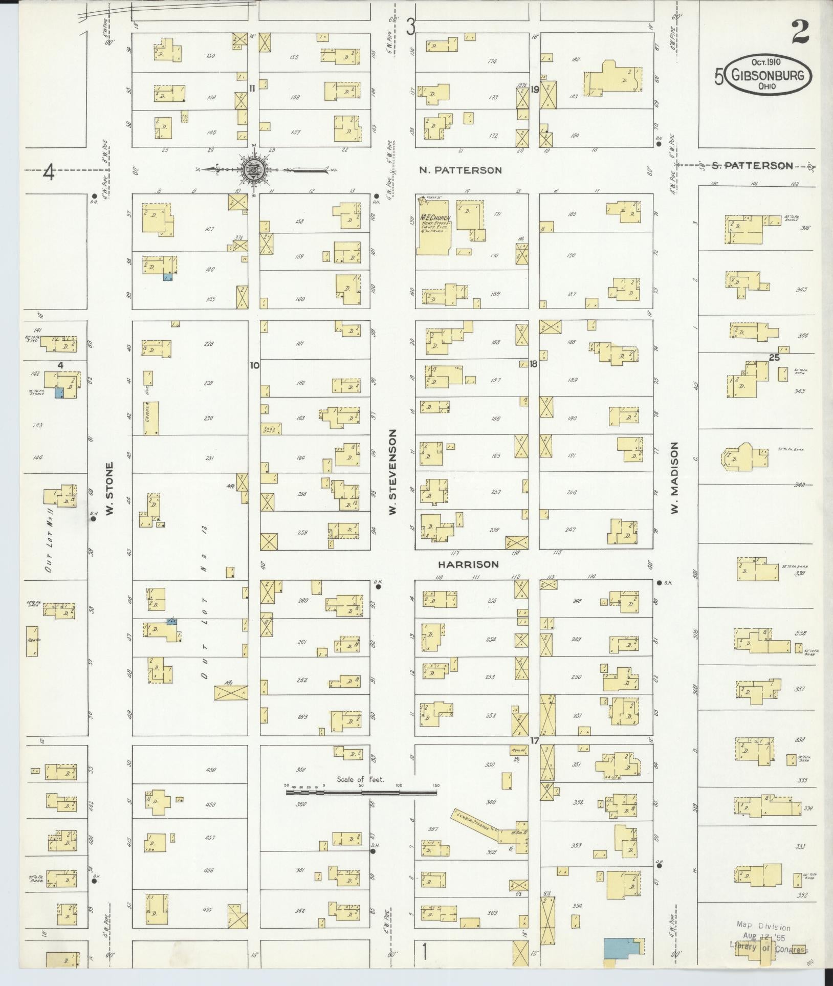 Sanborn Fire Insurance Map from Gibsonburg, Sandusky County, Ohio (1910), Sheet #0002 - Complete Map Set gallery image, historic Sanborn map, vintage wall art, Ohio Ohio