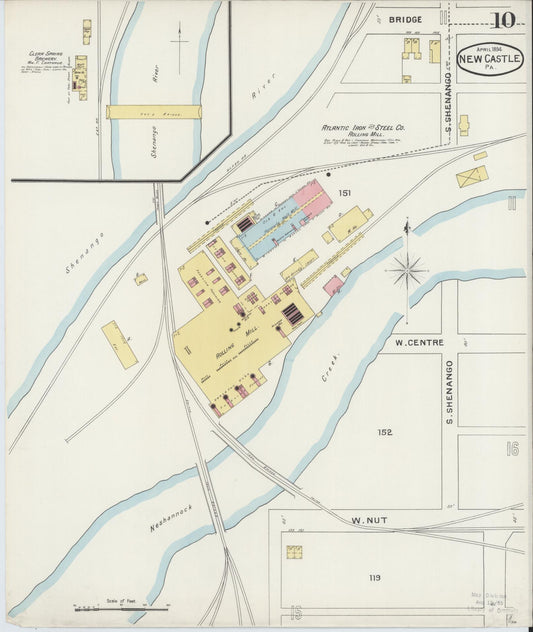 Sanborn Fire Insurance Map from New Castle, Lawrence County, Pennsylvania (1894), Sheet #0010 - Historic Sanborn Fire Insurance Map Print, vintage old map wall art, antique decor, genealogy gift, Pennsylvania Pennsylvania map