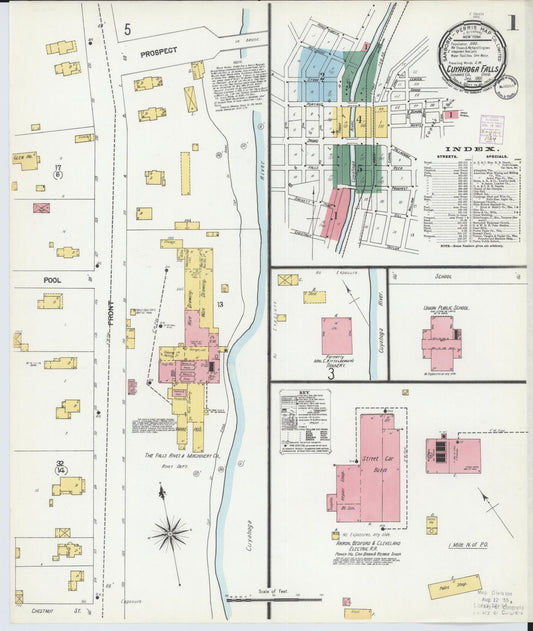 Sanborn Fire Insurance Map from Cuyahoga Falls, Summit County, Ohio (1901), Sheet #0001 - Historic Sanborn Fire Insurance Map Print, vintage old map wall art, antique decor, genealogy gift, Ohio Ohio map