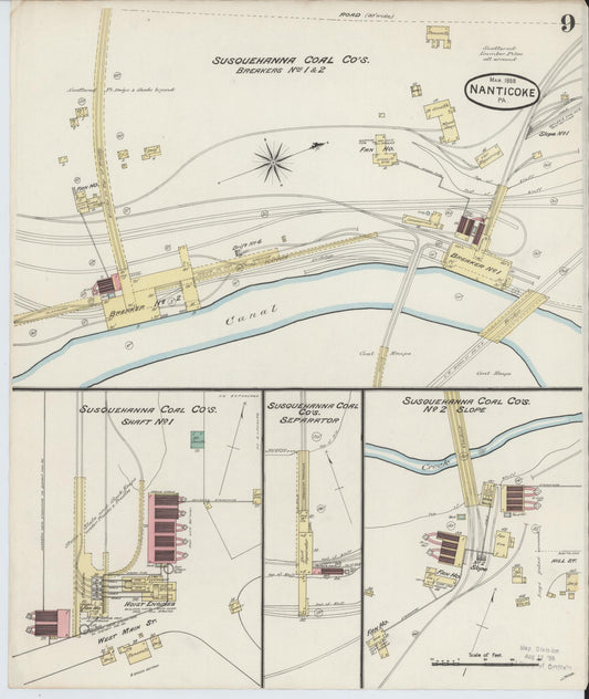 Sanborn Fire Insurance Map from Nanticoke, Luzerne County, Pennsylvania (1888), Sheet #0009 - Historic Sanborn Fire Insurance Map Print, vintage old map wall art, antique decor, genealogy gift, Pennsylvania Pennsylvania map