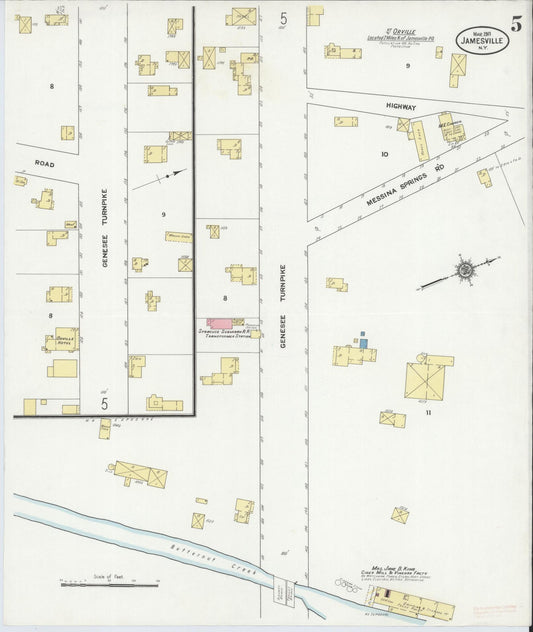 Sanborn Fire Insurance Map from Jamesville, Onondaga County, New York (1911), Sheet #0005 - Historic Sanborn Fire Insurance Map Print, vintage old map wall art, antique decor, genealogy gift, New York New York map