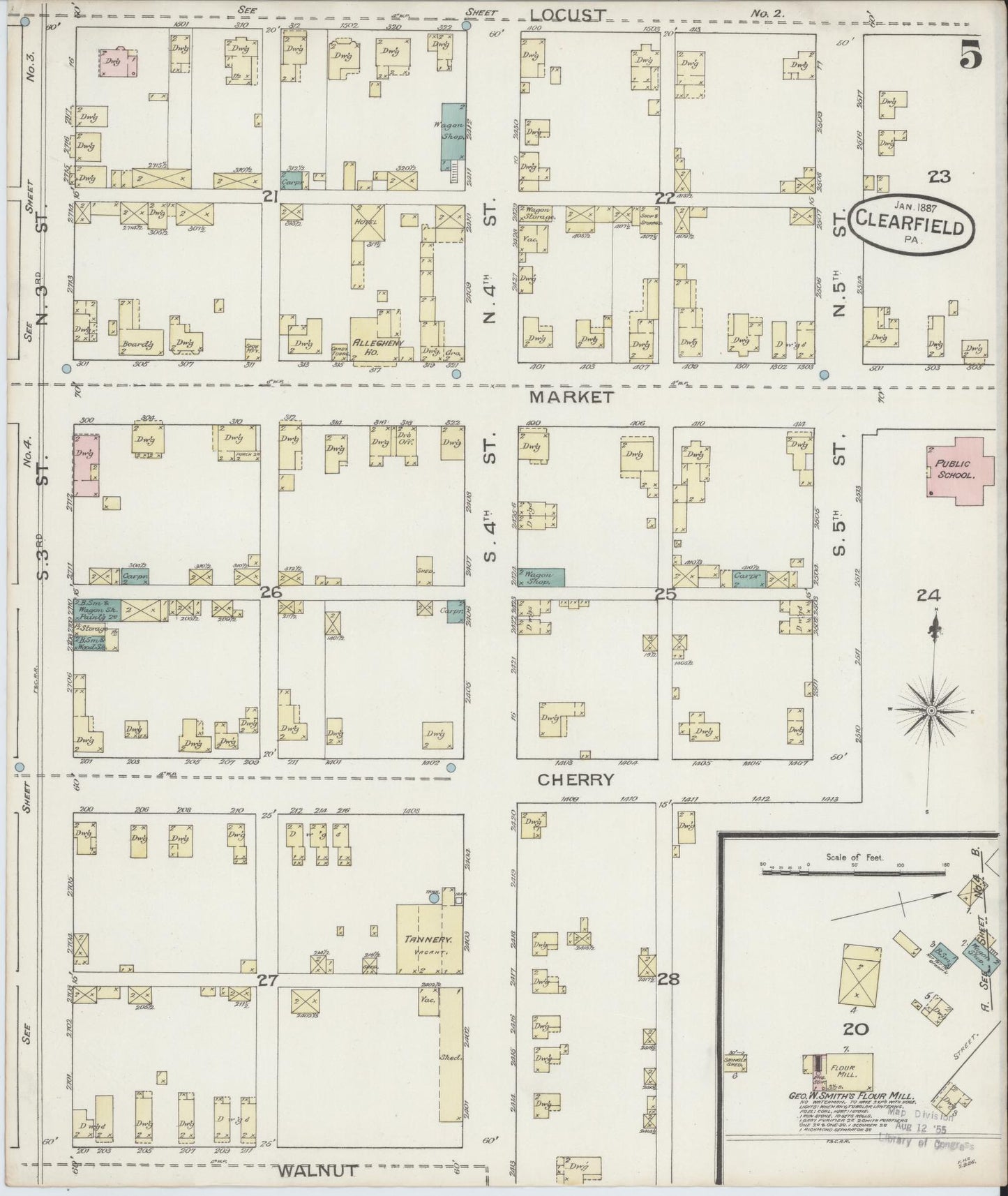 Sanborn Fire Insurance Map from Clearfield, Clearfield County, Pennsylvania (1887), Sheet #0005 - Historic Sanborn Fire Insurance Map Print, vintage old map wall art, antique decor, genealogy gift, Pennsylvania Pennsylvania map