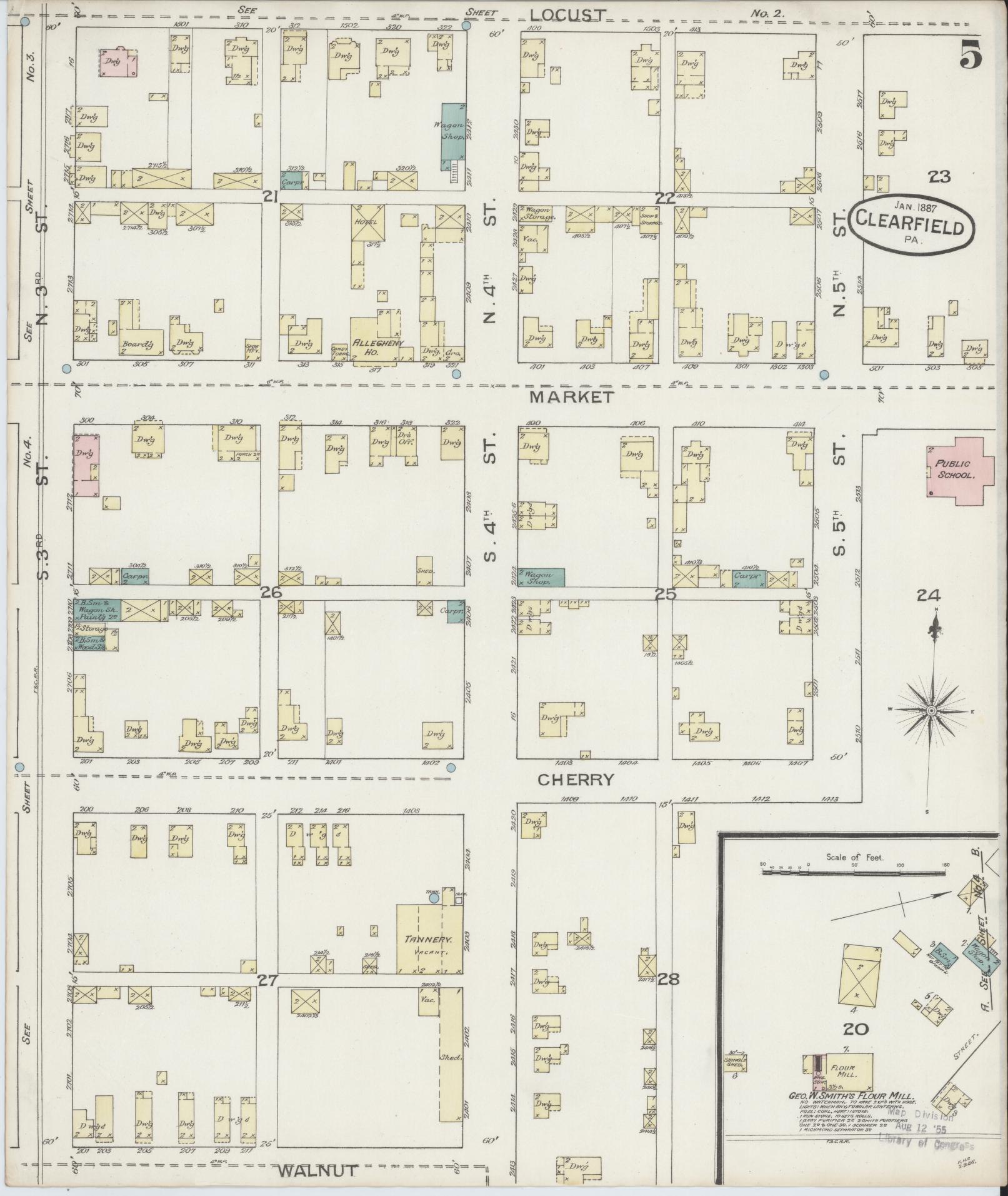 Sanborn Fire Insurance Map from Clearfield, Clearfield County, Pennsylvania (1887), Sheet #0005 - Historic Sanborn Fire Insurance Map Print, vintage old map wall art, antique decor, genealogy gift, Pennsylvania Pennsylvania map