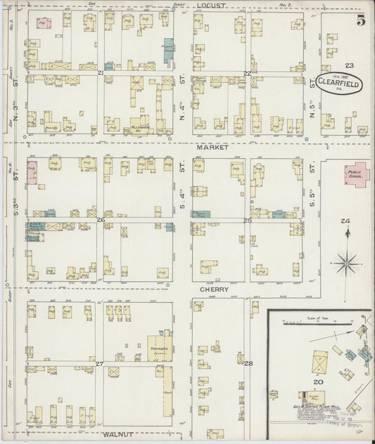 Sanborn Fire Insurance Map from Clearfield, Clearfield County, Pennsylvania (1887), Sheet #0005 - Historic Sanborn Fire Insurance Map Print, vintage old map wall art, antique decor, genealogy gift, Pennsylvania Pennsylvania map