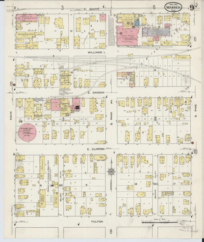 Sanborn Fire Insurance Map from Warren, Trumbull County, Ohio (1915), Sheet #0009 - Historic Sanborn Fire Insurance Map Print, vintage old map wall art, antique decor, genealogy gift, Ohio Ohio map