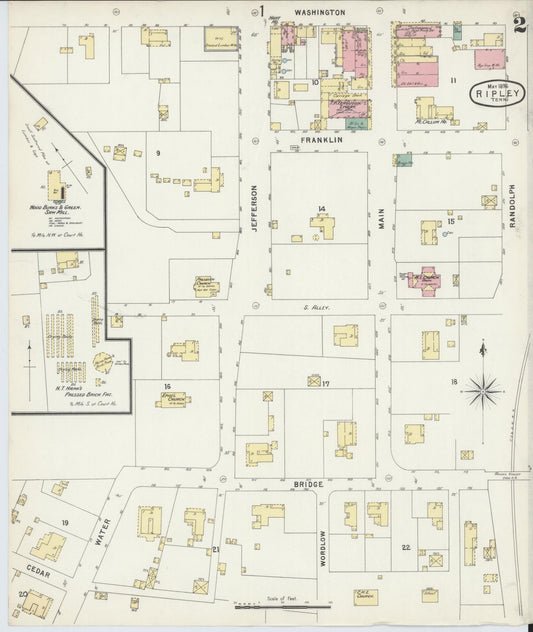 Sanborn Fire Insurance Map from Ripley, Lauderdale County, Tennessee (1896), Sheet #0002 - Historic Sanborn Fire Insurance Map Print, vintage old map wall art, antique decor, genealogy gift, Tennessee Tennessee map