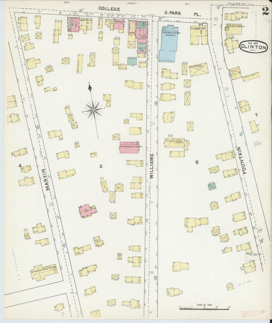 Sanborn Fire Insurance Map from Clinton, Oneida County, New York (1891), Sheet #0002 - Historic Sanborn Fire Insurance Map Print, vintage old map wall art, antique decor, genealogy gift, New York New York map