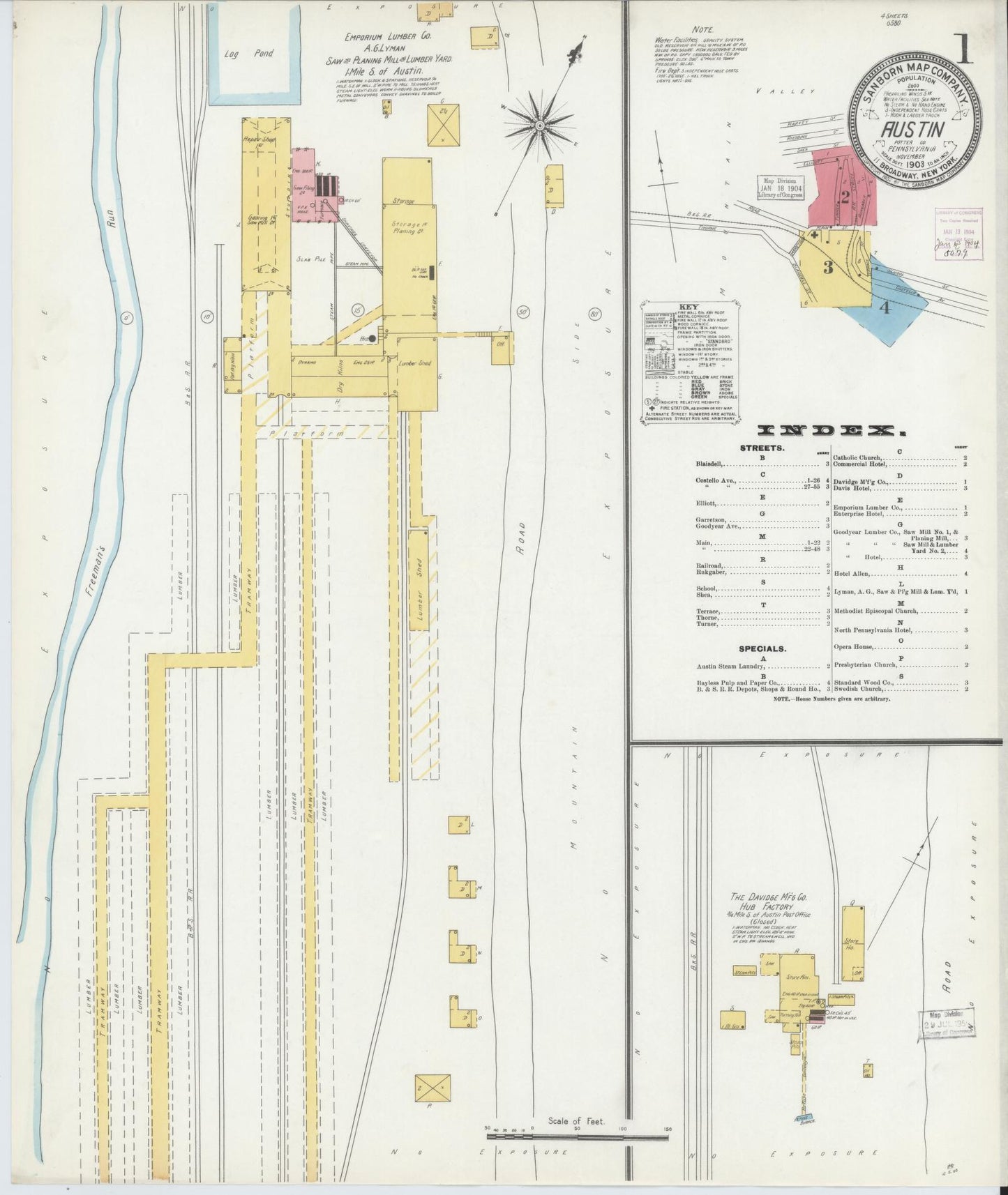 Sanborn Fire Insurance Map from Austin, Potter County, Pennsylvania (1903), Sheet #0001 - Historic Sanborn Fire Insurance Map Print, vintage old map wall art, antique decor, genealogy gift, Pennsylvania Pennsylvania map