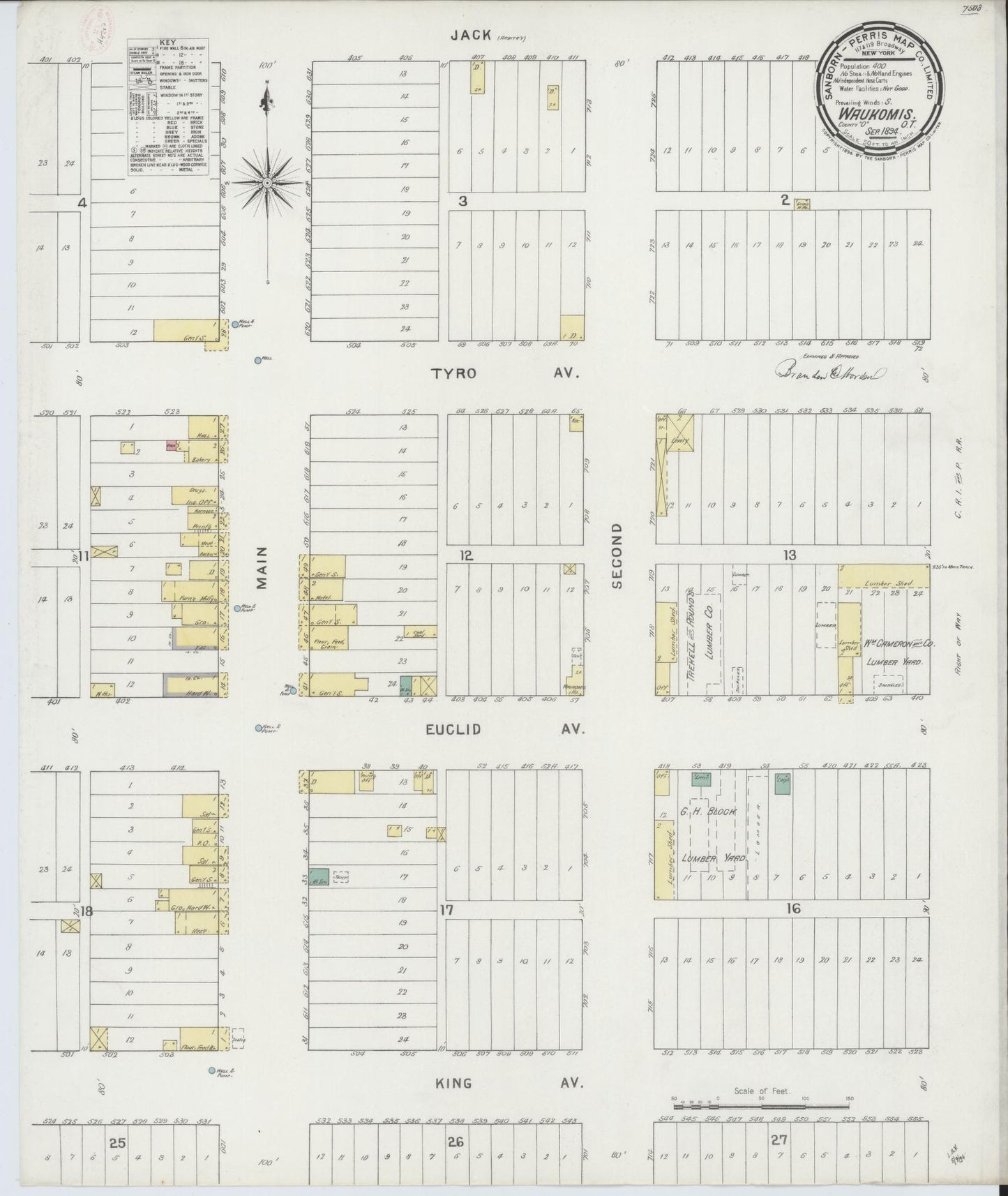 Sanborn Fire Insurance Map from Waukomis, Garfield County, Oklahoma (1894), Sheet #0001 - Historic Sanborn Fire Insurance Map Print, vintage old map wall art, antique decor, genealogy gift, Oklahoma Oklahoma map
