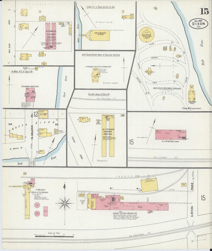 Sanborn Fire Insurance Map from Dixon, Lee County, Illinois (1902), Sheet #0015 - Historic Sanborn Fire Insurance Map Print, vintage old map wall art, antique decor, genealogy gift, Illinois Illinois map