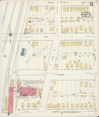 Sanborn Fire Insurance Map from Wyandotte, Wayne County, Michigan (1922), Sheet #0015 - Historic Sanborn Fire Insurance Map Print, vintage old map wall art, antique decor, genealogy gift, Michigan Michigan map