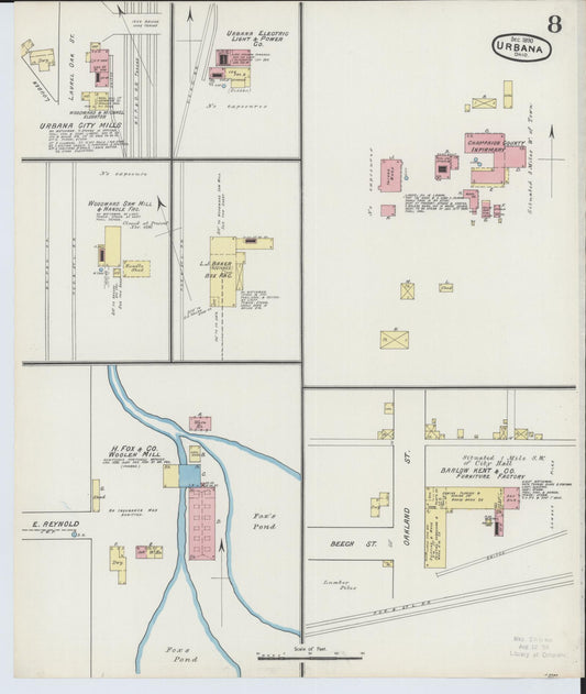 Sanborn Fire Insurance Map from Urbana, Champaign County, Ohio (1890), Sheet #0008 - Historic Sanborn Fire Insurance Map Print, vintage old map wall art, antique decor, genealogy gift, Ohio Ohio map