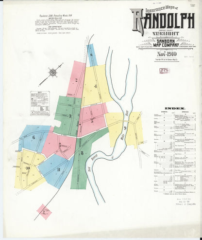 Sanborn Fire Insurance Map from Randolph, Orange County, Vermont (1910), Sheet #0001 - Complete Map Set gallery image, historic Sanborn map, vintage wall art, Vermont Vermont