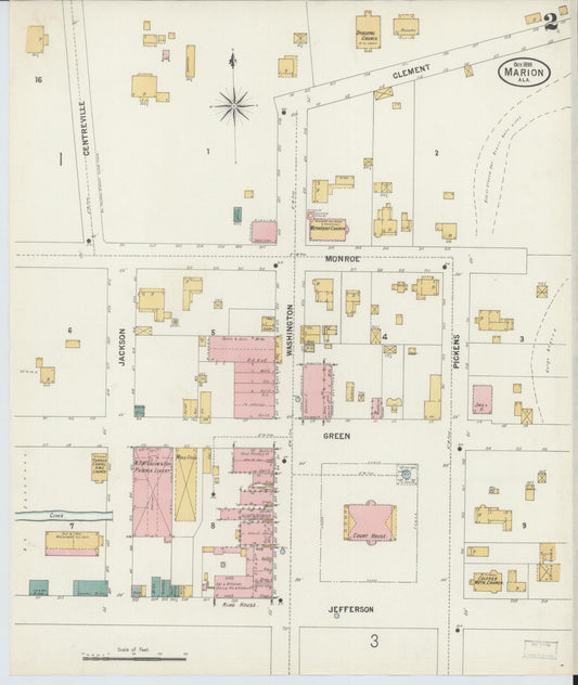 Sanborn Fire Insurance Map from Marion, Perry County, Alabama (1899), Sheet #0002 - Historic Sanborn Fire Insurance Map Print, vintage old map wall art, antique decor, genealogy gift, Alabama Alabama map