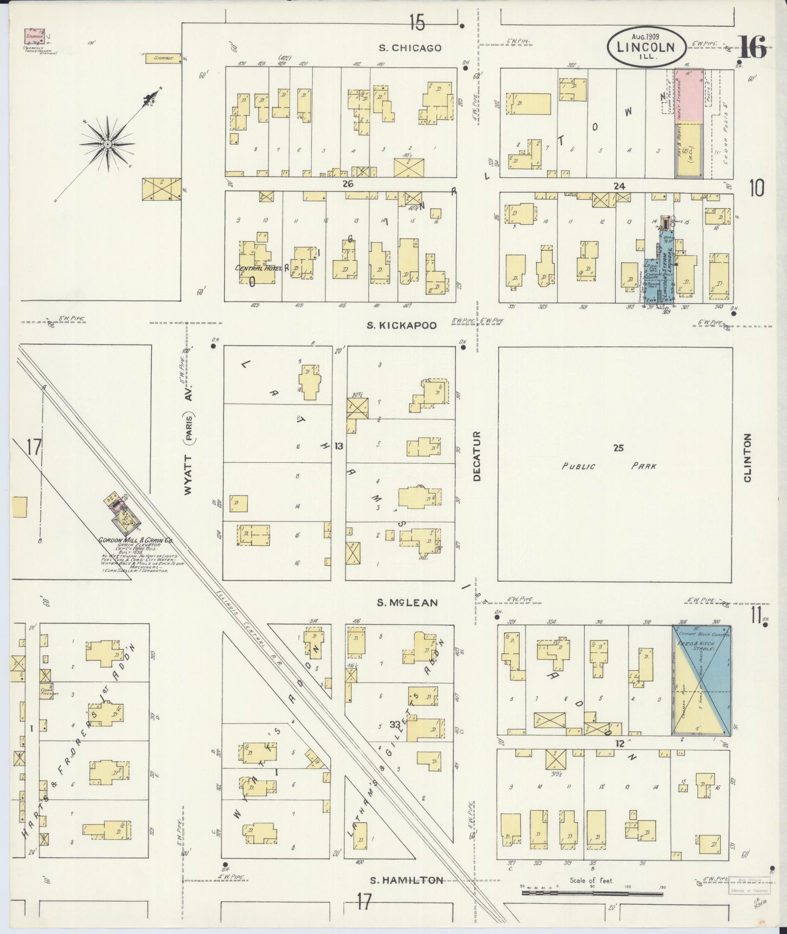 Sanborn Fire Insurance Map from Lincoln, Logan County, Illinois (1909), Sheet #0016 - Complete Map Set gallery image, historic Sanborn map, vintage wall art, Illinois Illinois