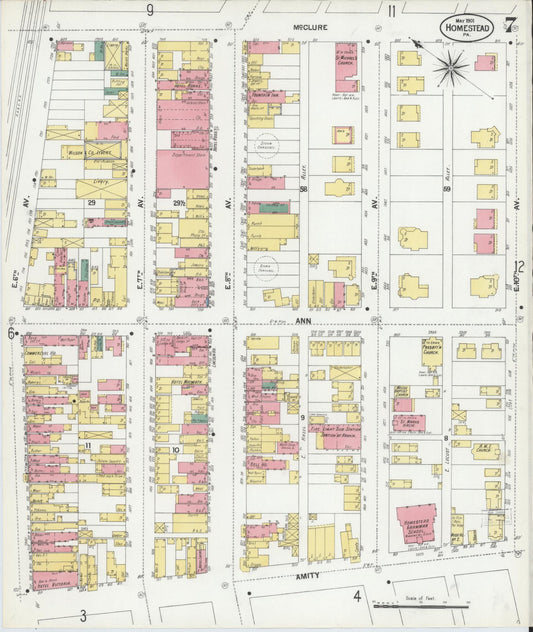 Sanborn Fire Insurance Map from Homestead, Allegheny County, Pennsylvania (1901), Sheet #0007 - Historic Sanborn Fire Insurance Map Print, vintage old map wall art, antique decor, genealogy gift, Pennsylvania Pennsylvania map