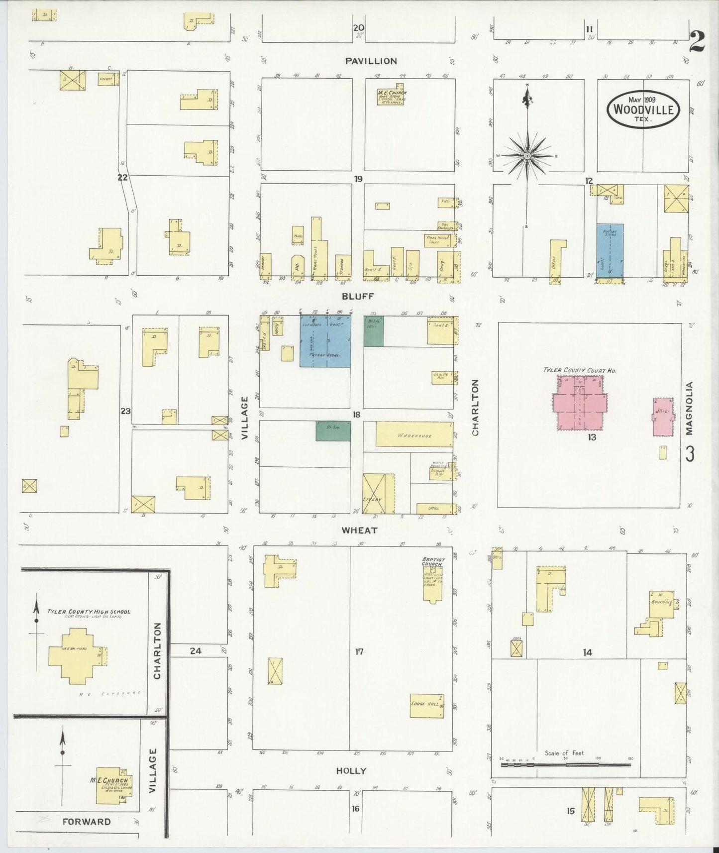 Sanborn Fire Insurance Map from Wolfe City, Hunt County, Texas (1909), Sheet #0002 - Complete Map Set gallery image, historic Sanborn map, vintage wall art, Texas Texas