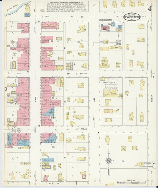 Sanborn Fire Insurance Map from New Richmond, St. Croix County, Wisconsin (1912), Sheet #0004 - Historic Sanborn Fire Insurance Map Print, vintage old map wall art, antique decor, genealogy gift, Wisconsin Wisconsin map