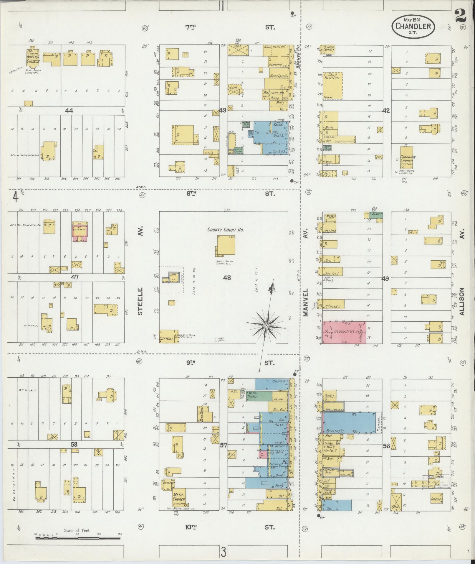 Sanborn Fire Insurance Map from Chandler, Lincoln County, Oklahoma (1901), Sheet #0002 - Complete Map Set gallery image, historic Sanborn map, vintage wall art, Oklahoma Oklahoma