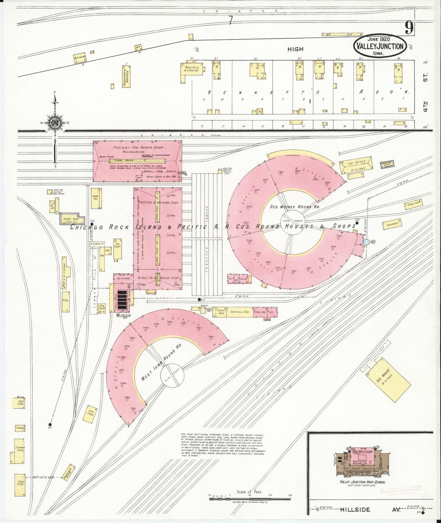 Sanborn Fire Insurance Map from Valley Junction, Polk County, Iowa (1920), Sheet #0009 - Historic Sanborn Fire Insurance Map Print, vintage old map wall art