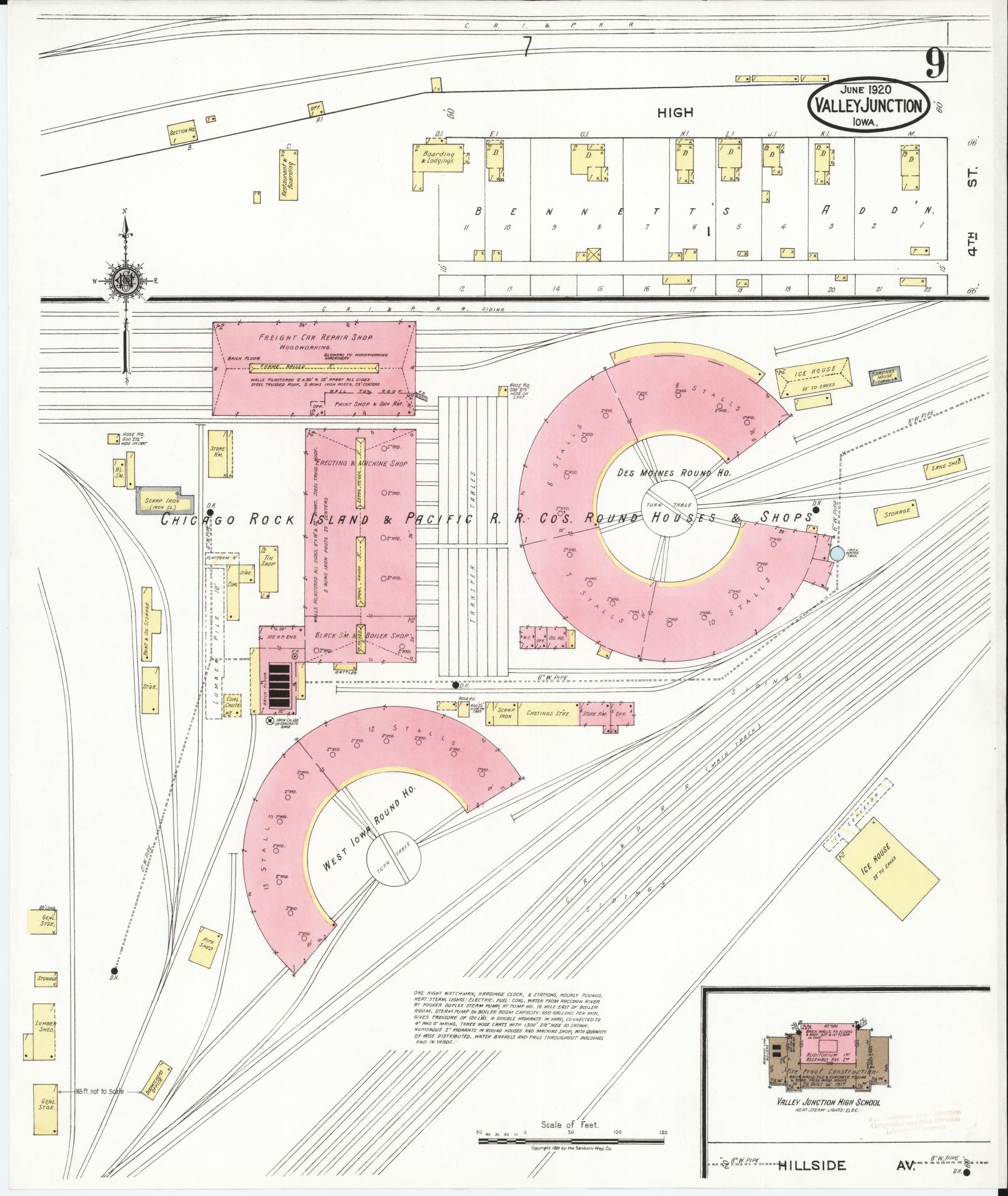Sanborn Fire Insurance Map from Valley Junction, Polk County, Iowa (1920), Sheet #0009 - Historic Sanborn Fire Insurance Map Print, vintage old map wall art