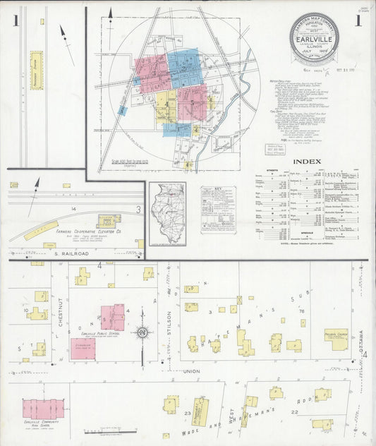 Sanborn Fire Insurance Map from Earlville, La Salle County, Illinois (1929), Sheet #0001 - Complete Map Set gallery image, historic Sanborn map, vintage wall art, Illinois Illinois