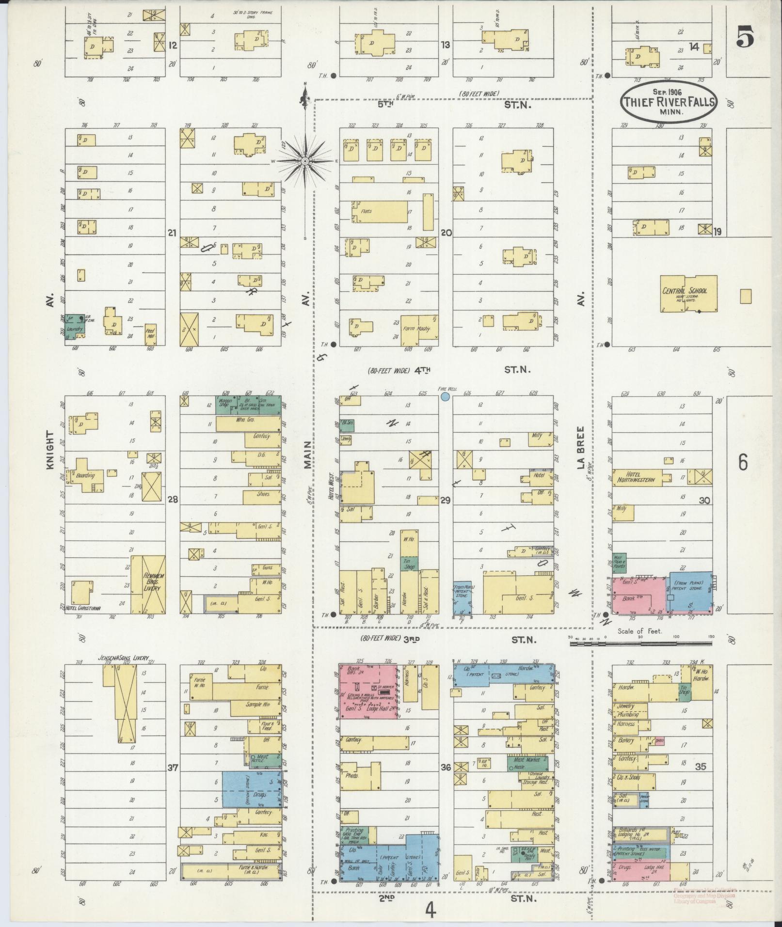 Sanborn Fire Insurance Map from Thief River Falls, Pennington County, Minnesota (1906), Sheet #0005 - Complete Map Set gallery image, historic Sanborn map, vintage wall art, Minnesota Minnesota