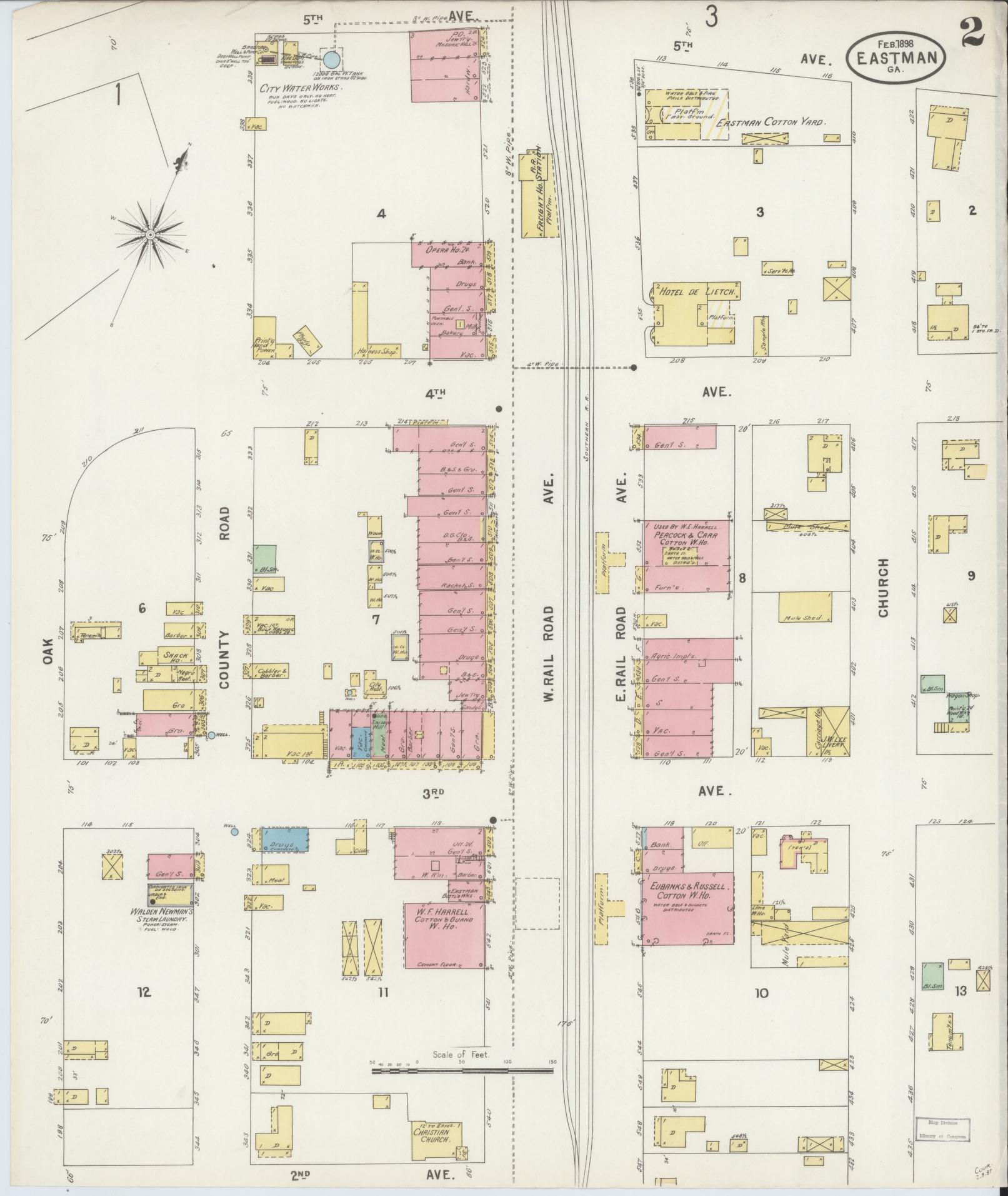Sanborn Fire Insurance Map from Eastman, Dodge County, Georgia (1898), Sheet #0002 - Complete Map Set gallery image, historic Sanborn map, vintage wall art, Georgia Georgia
