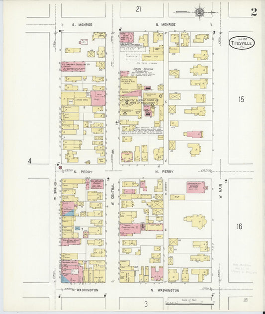 Sanborn Fire Insurance Map from Titusville, Crawford County, Pennsylvania (1912), Sheet #0002 - Historic Sanborn Fire Insurance Map Print, vintage old map wall art, antique decor, genealogy gift, Pennsylvania Pennsylvania map