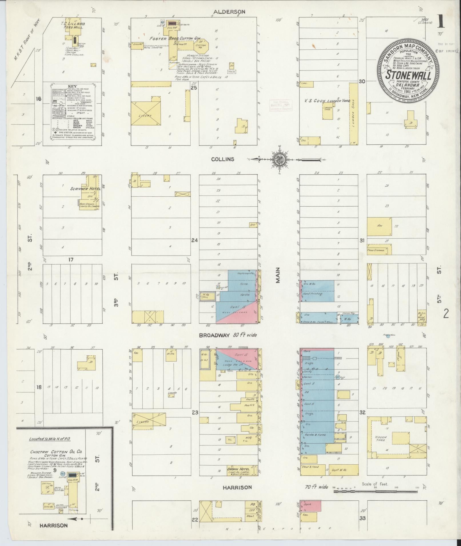 Sanborn Fire Insurance Map from Stonewall, Pontotoc County, Oklahoma (1911), Sheet #0001 - Complete Map Set gallery image, historic Sanborn map, vintage wall art, Oklahoma Oklahoma