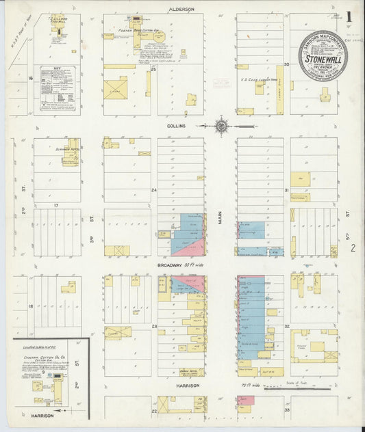Sanborn Fire Insurance Map from Stonewall, Pontotoc County, Oklahoma (1911), Sheet #0001 - Complete Map Set gallery image, historic Sanborn map, vintage wall art, Oklahoma Oklahoma