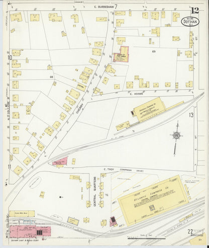 Sanborn Fire Insurance Map from Dothan, Houston County, Alabama (1912), Sheet #0012 - Complete Map Set gallery image, historic Sanborn map, vintage wall art, Alabama Alabama