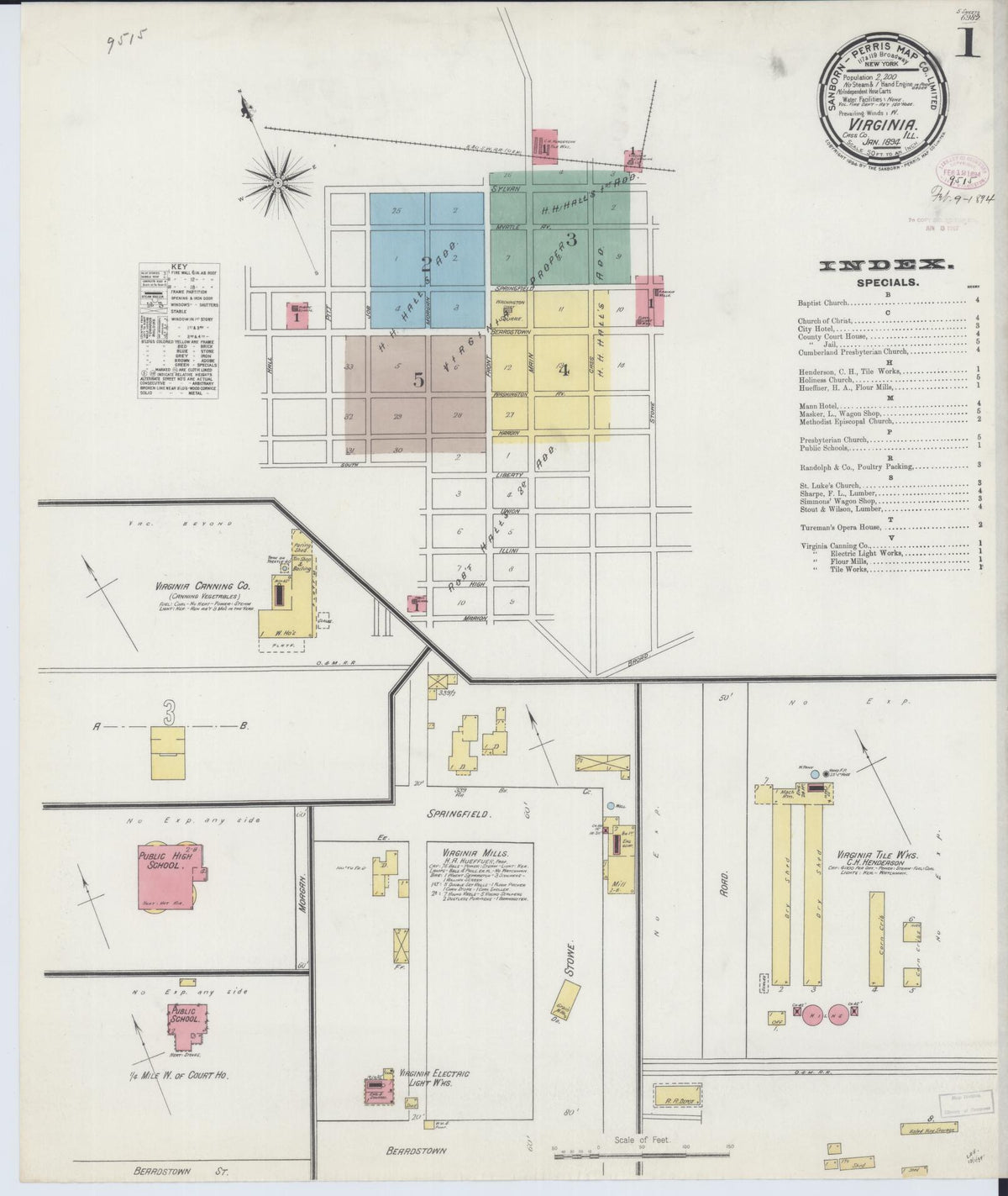 Sanborn Fire Insurance Map from Virginia, Cass County, Illinois (1894), Sheet #0001 - Historic Sanborn Fire Insurance Map Print, vintage old map wall art, antique decor, genealogy gift, Illinois Illinois map