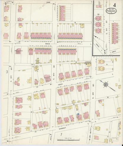 Sanborn Fire Insurance Map from Perkasie, Bucks County, Pennsylvania (1913), Sheet #0004 - Historic Sanborn Fire Insurance Map Print, vintage old map wall art, antique decor, genealogy gift, Pennsylvania Pennsylvania map