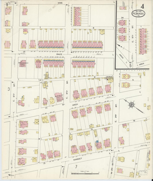 Sanborn Fire Insurance Map from Perkasie, Bucks County, Pennsylvania (1913), Sheet #0004 - Historic Sanborn Fire Insurance Map Print, vintage old map wall art, antique decor, genealogy gift, Pennsylvania Pennsylvania map