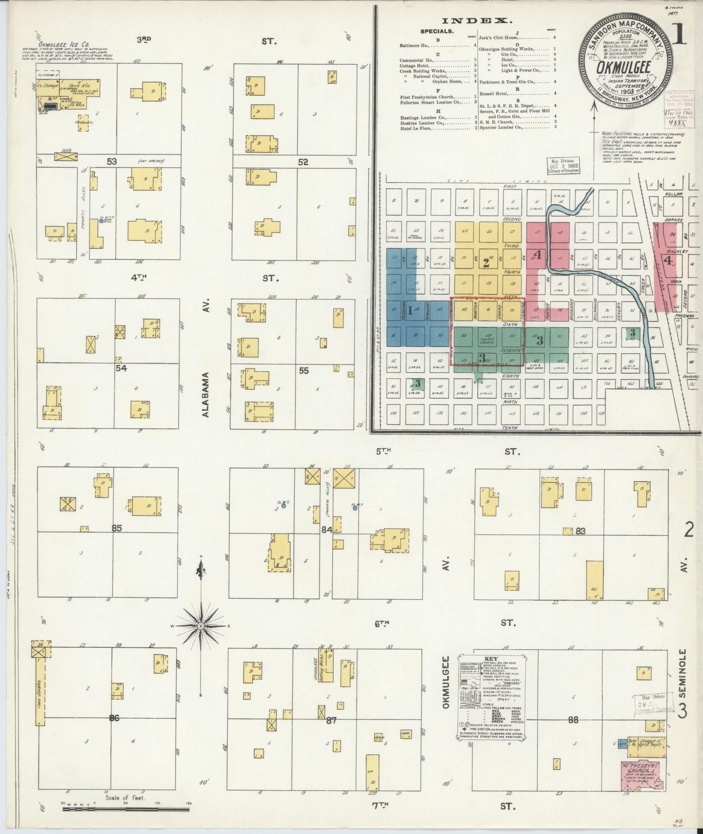 Sanborn Fire Insurance Map from Okmulgee, Okmulgee County, Oklahoma (1903), Sheet #0001 - Historic Sanborn Fire Insurance Map Print, vintage old map wall art, antique decor, genealogy gift, Oklahoma Oklahoma map