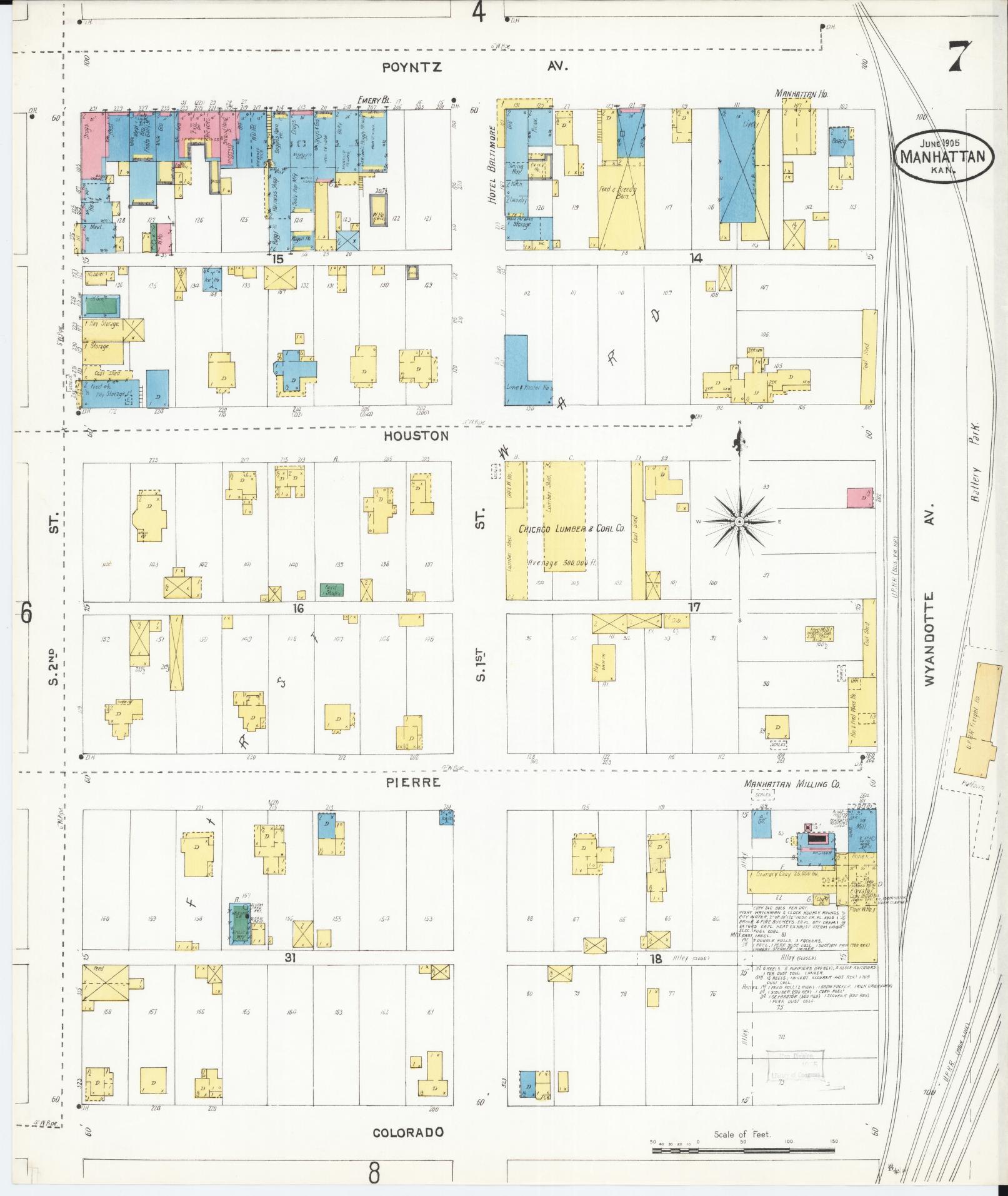 Sanborn Fire Insurance Map from Manhattan, Riley County, Kansas (1905), Sheet #0007 - Complete Map Set gallery image, historic Sanborn map, vintage wall art, Kansas Kansas