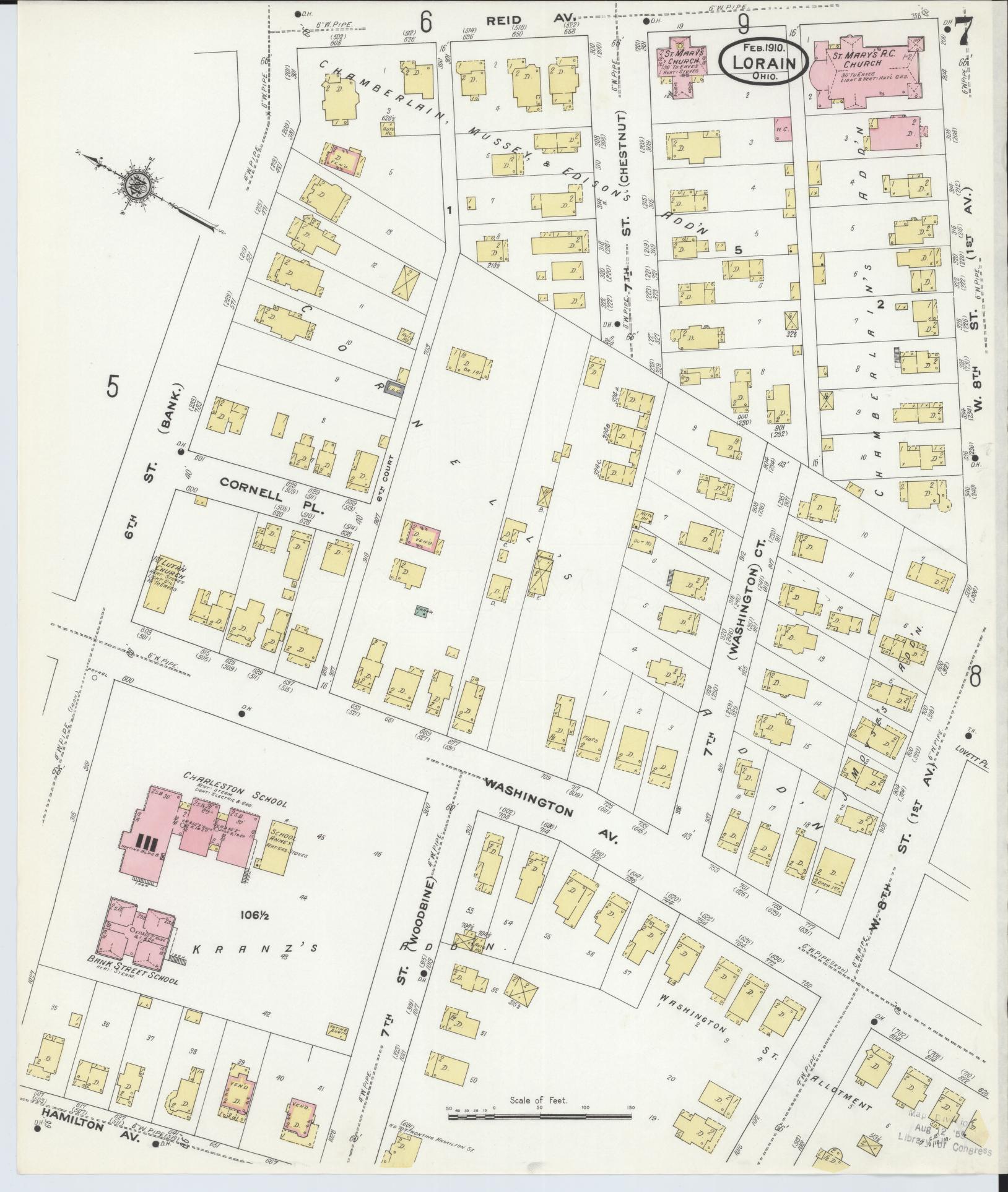 Sanborn Fire Insurance Map from Lorain, Lorain County, Ohio (1910), Sheet #0007 - Complete Map Set gallery image, historic Sanborn map, vintage wall art, Ohio Ohio