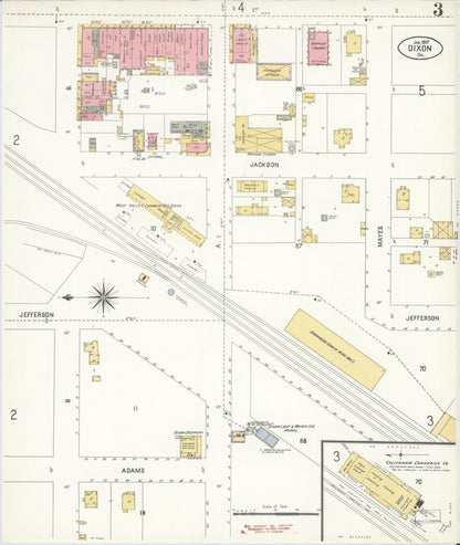 Sanborn Fire Insurance Map from Dixon, Solano County, California (1907), Sheet #0003 - Complete Map Set gallery image, historic Sanborn map, vintage wall art, California California