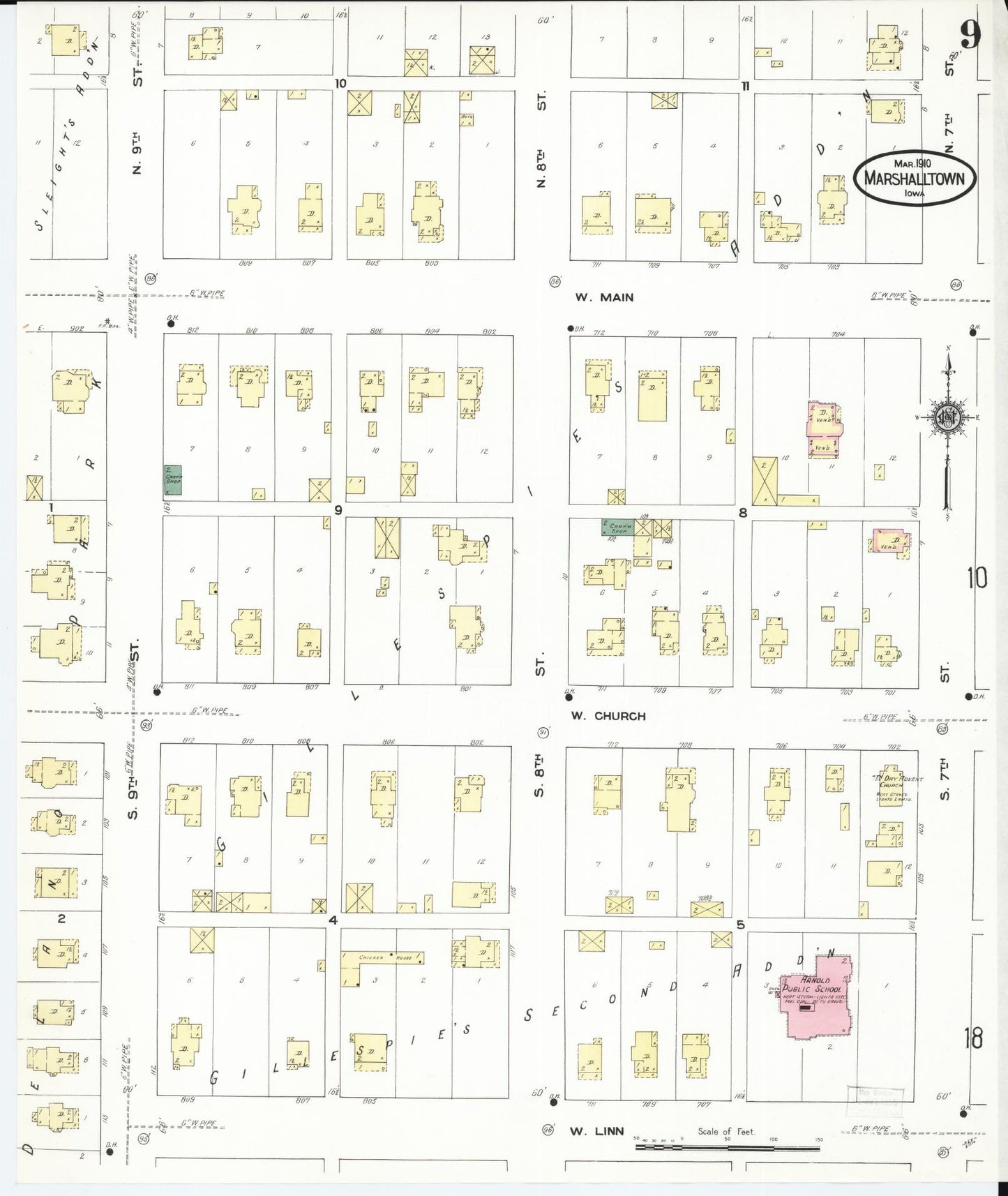 Sanborn Fire Insurance Map from Marshalltown, Marshall County, Iowa (1910), Sheet #0009 - Historic Sanborn Fire Insurance Map Print