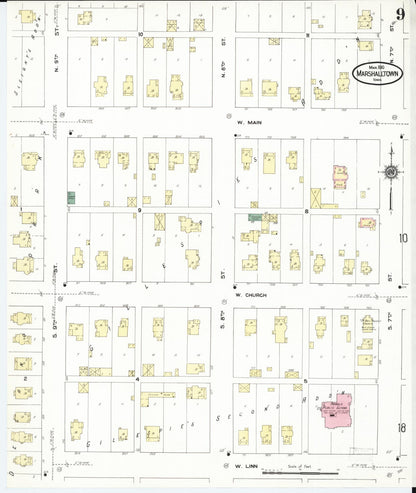 Sanborn Fire Insurance Map from Marshalltown, Marshall County, Iowa (1910), Sheet #0009 - Historic Sanborn Fire Insurance Map Print