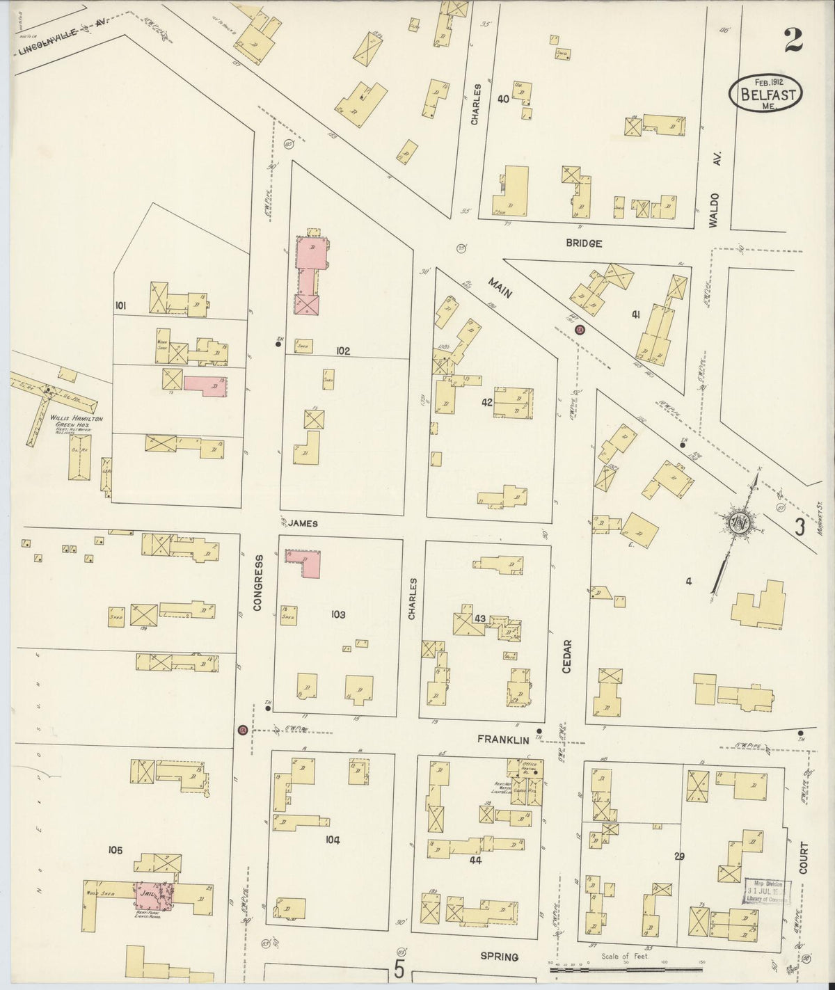 Sanborn Fire Insurance Map from Belfast, Waldo County, Maine (1912), Sheet #0002 - Complete Map Set gallery image, historic Sanborn map, vintage wall art, Maine Maine