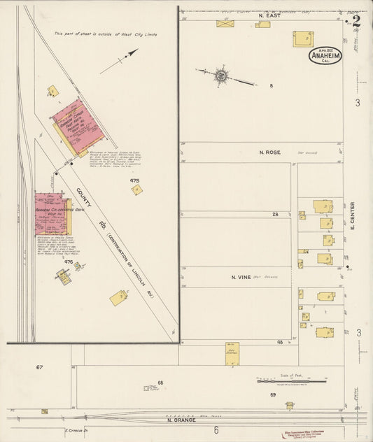 Sanborn Fire Insurance Map from Anaheim, Orange County, California (1922), Sheet #0002 - Historic Sanborn Fire Insurance Map Print, vintage old map wall art, antique decor, genealogy gift, California California map