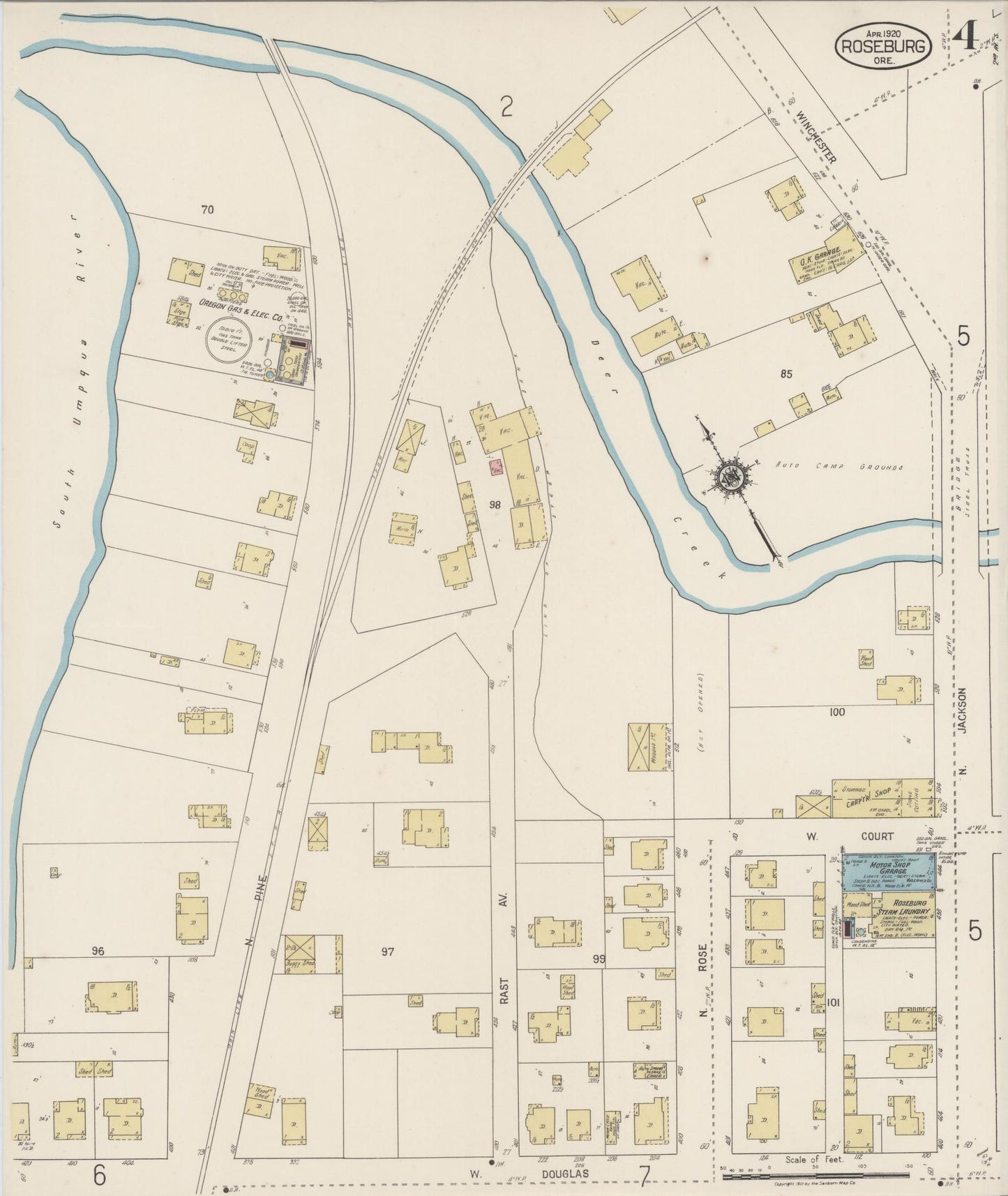 Sanborn Fire Insurance Map from Roseburg, Douglas County, Oregon (1920), Sheet #0004 - Complete Map Set gallery image, historic Sanborn map, vintage wall art, Oregon Oregon