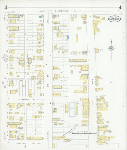 Sanborn Fire Insurance Map from Seminole, Seminole County, Oklahoma (1927), Sheet #0004 - Complete Map Set gallery image, historic Sanborn map, vintage wall art, Oklahoma Oklahoma