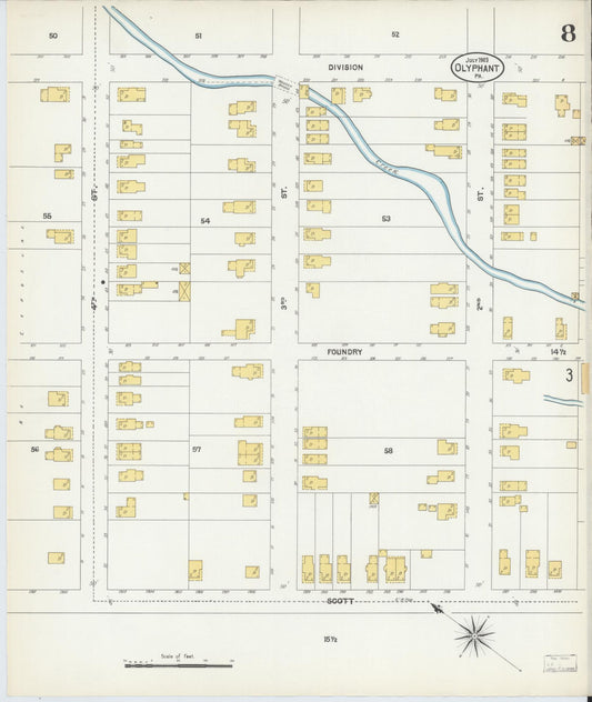 Sanborn Fire Insurance Map from Olyphant, Lackawanna County, Pennsylvania (1903), Sheet #0008 - Historic Sanborn Fire Insurance Map Print, vintage old map wall art, antique decor, genealogy gift, Pennsylvania Pennsylvania map