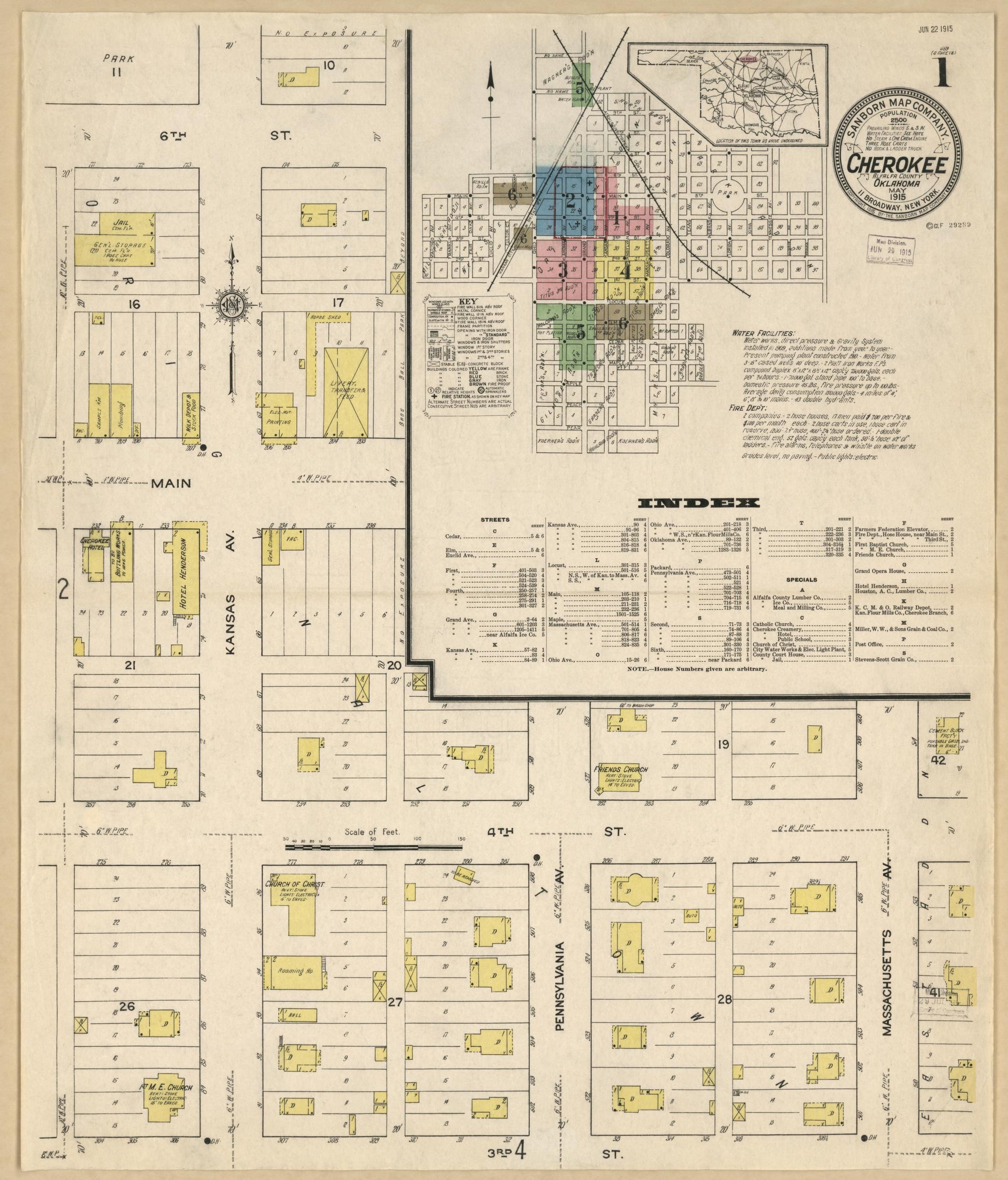 Sanborn Fire Insurance Map from Cherokee, Alfalfa County, Oklahoma (1915), Sheet #0001 - Historic Sanborn Fire Insurance Map Print, vintage old map wall art, antique decor, genealogy gift, Oklahoma Oklahoma map